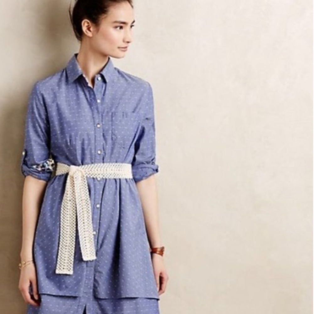Anthropologie chambray shirt dress, dotted, retro-style, Medium